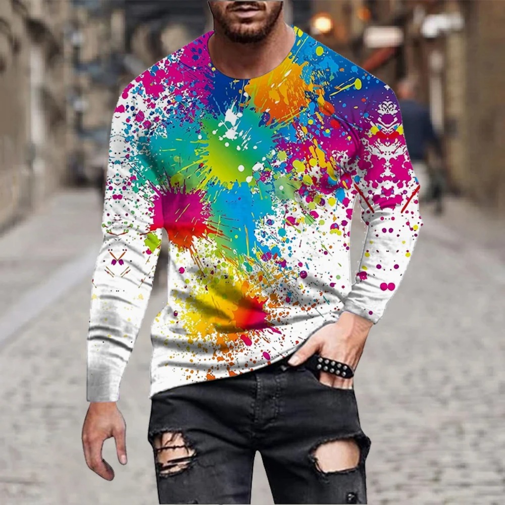 Men'S Fashion T Shirts - Kaos Lengan Panjang Pria Motif Percikan