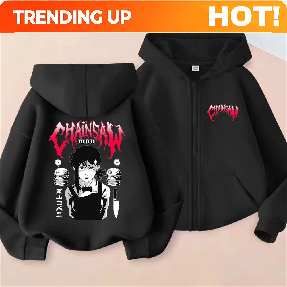 Mens Fashion Zip Up Hoodies - Hoodie Zipper Grafis Anime Chainsaw Man