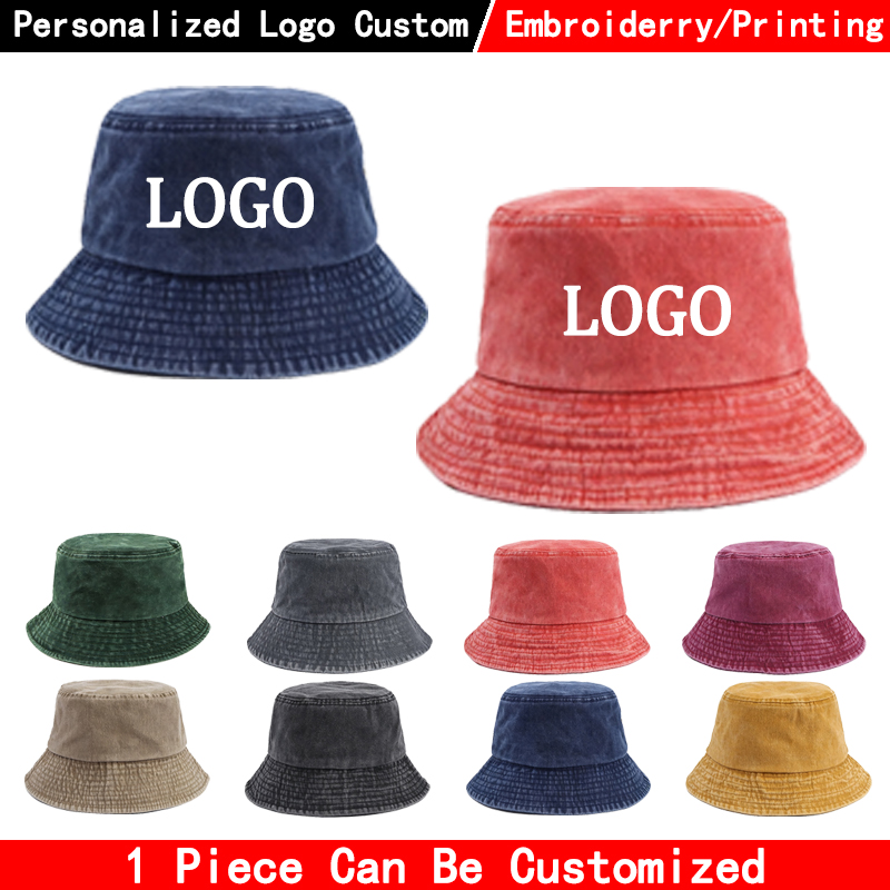 Men'S Fashion With Hat - Topi ember denim dengan logo khusus,