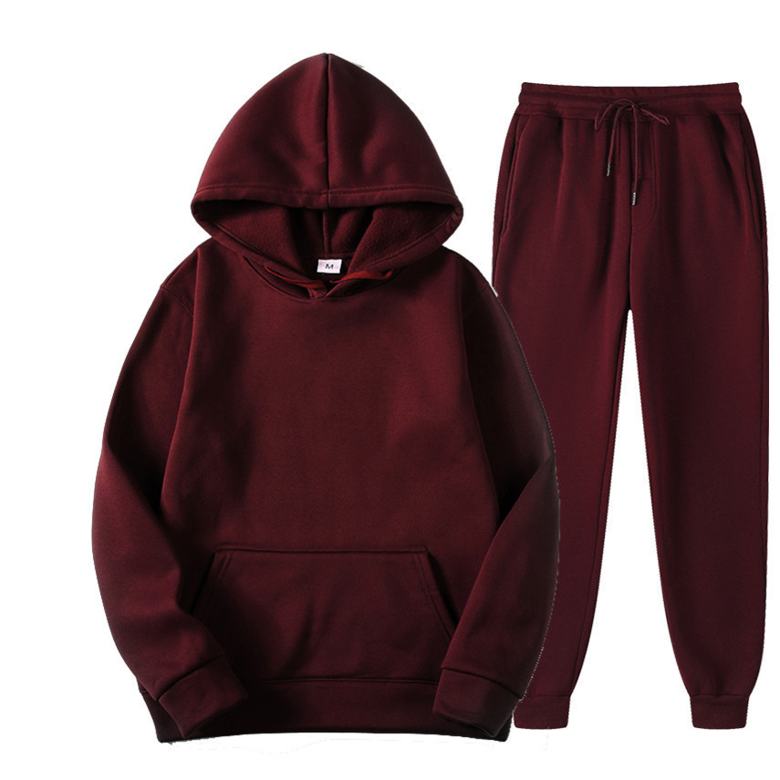 Men'S Fashion News - Setelan Hoodie+celana Pria Warna Solid Baru