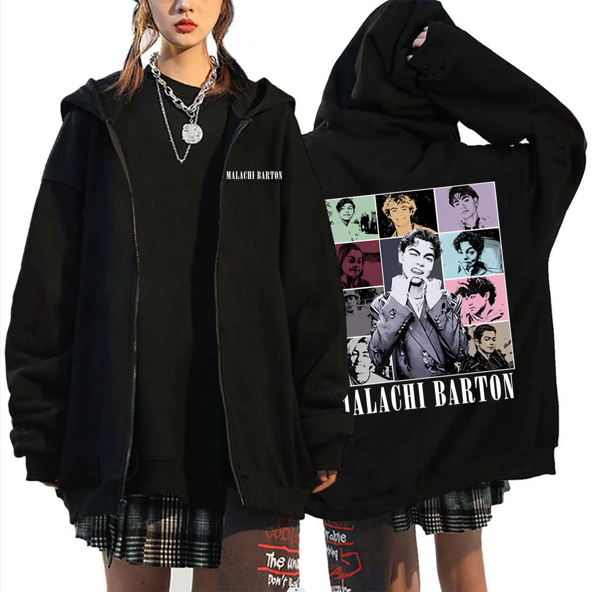 Mens Fashion Zip Up Hoodies - Malachi Barton Hoodie Grafis dengan Ritsleting