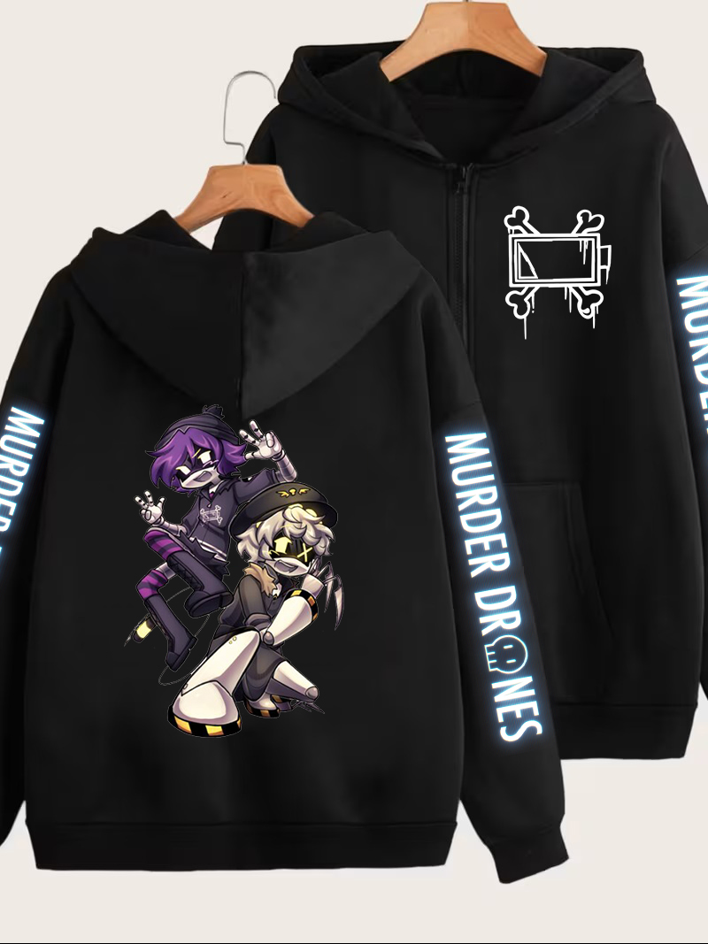 Mens Fashion Zip Up Hoodies - Hoodie Beritsleting Grafis Murder Drones Pakaian
