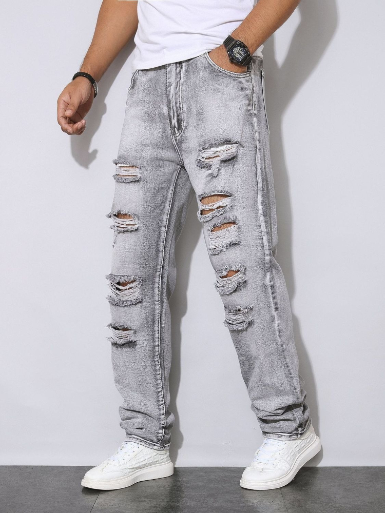 Celana Denim Abu-abu Distresse - Men'S Fashion Grey Jeans ulasan dan harga