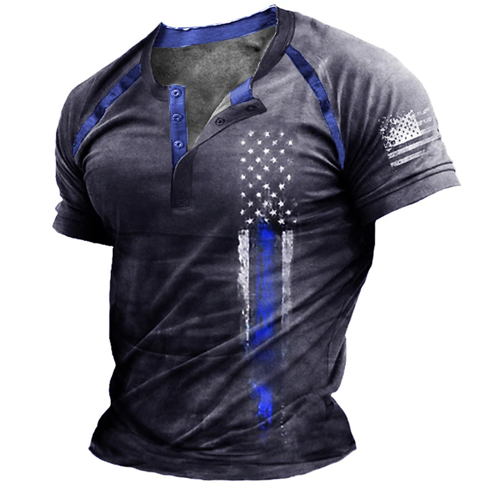 Kaos Henry Pria Motif Bendera  - Mens Fashion Clothes ulasan dan harga
