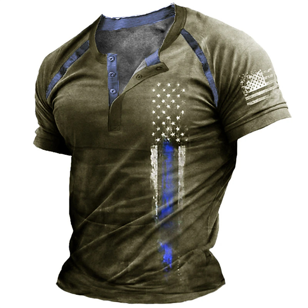 Kaos Henry Pria Motif Bendera  - Mens Fashion Clothes ulasan dan harga